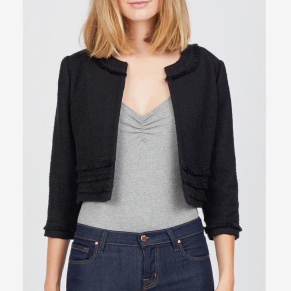 Black Tweed Chanel Karl Lagerfeld Crop Jacket M